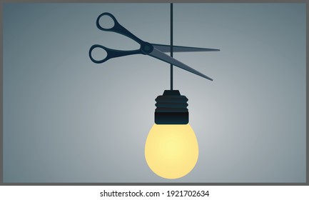 vector illustration of large scissors cutting the light wire, symbol of lack of inspiration, Eps 10
