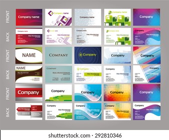 vector illustration of a large set of business card design front and rear background with template information, creative graphics for business