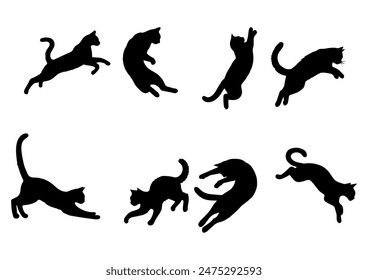 Vector illustration. Large set of cat silhouettes for printing. Sticker template.