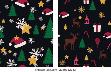 Vector illustration. Large set of Christmas seamless fabric for printing.