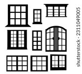 Vector illustration. Large set of Silhouettes. Window frames and windows.
