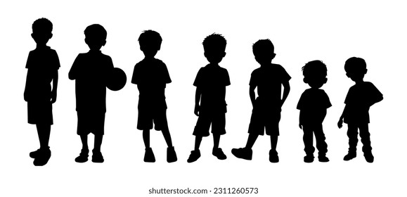 Vector illustration. Large set of Silhouettes. Boys. Friends.