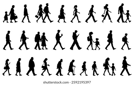 Vector illustration. Large set of silhouettes on a white background.