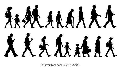 Vector illustration. Large set of silhouettes on a white background.