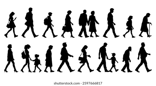 Vector illustration. Large set of silhouettes on a white background.