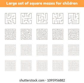 vector illustration of a large set of square mazes for kids