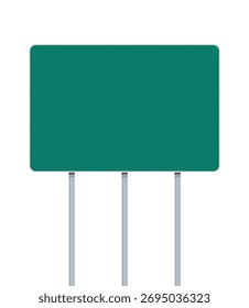 Vector illustration of large size blank American cities, counties or states green road sign with reflective texture on metallic posts