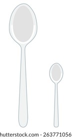 Vector illustration of a large spoon, curry spoon, small spoon, and teaspoon viewed from above