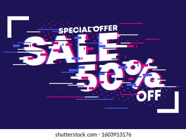 Vector illustration of a large text block special offer sale in 50 percent off, web banner in cyber style