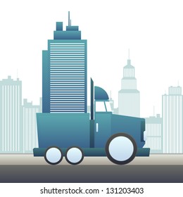 Vector illustration of a large truck moving an office building.