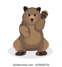 Vector illustration, a large wild bear is smiling. Cartoon vector of brown grizzly bear, isolated on white background.