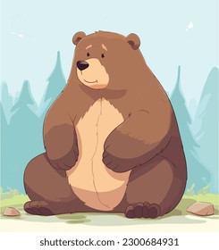 Vector illustration, a large wild bear is smiling
