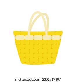 Vector illustration. Large yellow beach bag. Isolated object on a white background. Summer icon.