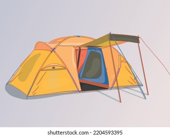 Vector Illustration Of A Large Yellow Tent With A Lobby	