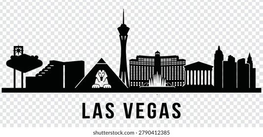 Vector illustration of the Las Vegas city skyline featuring iconic landmarks and buildings, isolated on a transparent background.