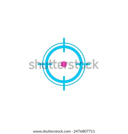 Vector illustration of a laser sight with a blue mark and a red dot. Ideal as a reference mark or cursor aiming, presented in a flat style on an isolated background.