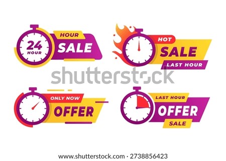 vector illustration of Last Hour Sale Badge Set With Stopwatches, Timers and Flash Offer Labels for Promotions.