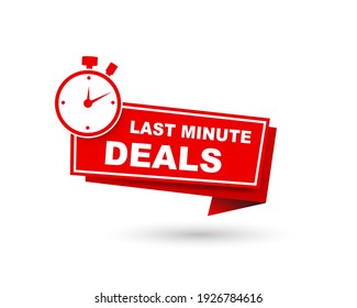 vector illustration last minute deal button, flat label flag sign, alarm clock countdown logo.