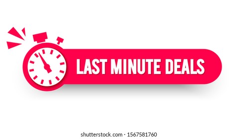 Vector Illustration Last Minute Deals Label With Stop Watch. Modern Web Banner Element