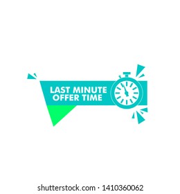 vector illustration last minute offer button sign, flat modern label, alarm clock countdown logo.