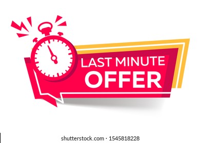 vector illustration last minute offer button sign, flat modern label, alarm clock countdown logo
