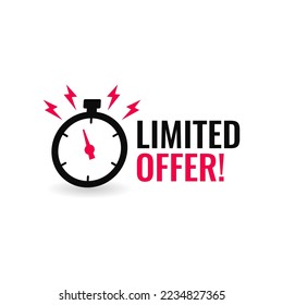 vector illustration last minute offer button sign, flat modern label, stopwatch countdown logo
