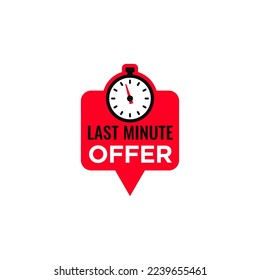 vector illustration last minute offer button sign, flat modern label, stopwatch countdown logo