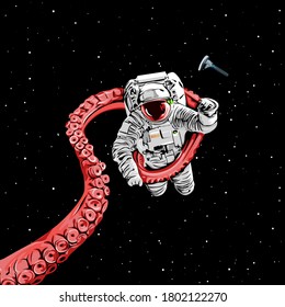 Vector illustration. The last minutes of an astronaut's life.