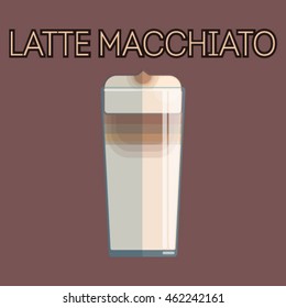 The vector illustration of latte coffee on brown background.