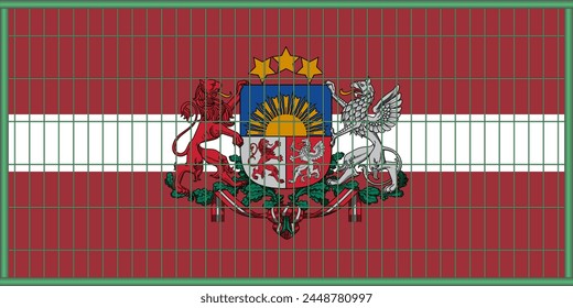 Vector illustration of the Latvian flag under the lattice. The concept of isolationism. No war.
