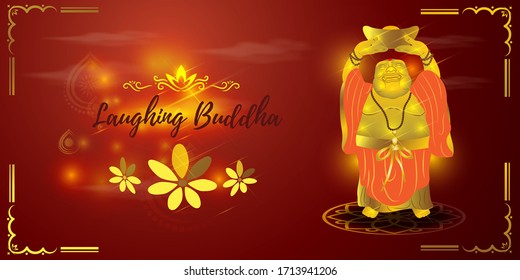 vector illustration for Laughing Buddha with beautiful colorful cloudy night background