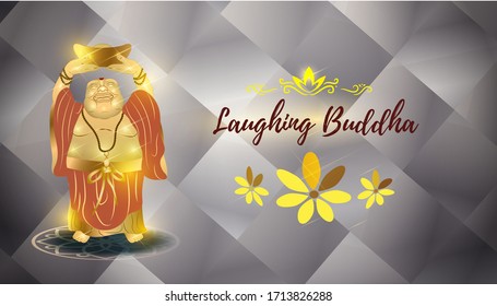 vector illustration for Laughing Buddha with geometrical backdrop in metallic shiny texture