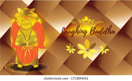 vector illustration for Laughing Buddha with geometrical backdrop in metallic shiny texture