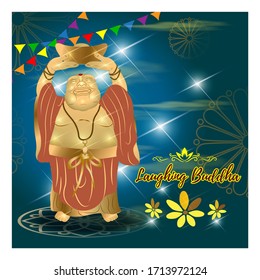 vector illustration for Laughing Buddha with geometrical backdrop  in shiny star night background