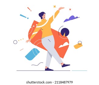 Vector illustration of laughing cheerful young woman expresses emotions. Editable stroke, global swatches.