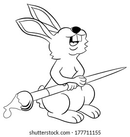 vector illustration of a laughing easter bunny with brush