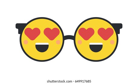 Vector illustration of Laughing Emoji with tears. Smiley pin brooch. Round sunglasses concept.