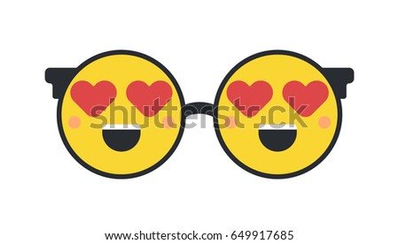 Vector illustration of Laughing Emoji with tears. Smiley pin brooch. Round sunglasses concept.
