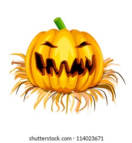 vector illustration of laughing Halloween pumpkin in nest