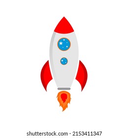 vector illustration of launched rocket, spaceship, white and red