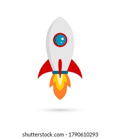 Vector illustration of a launched space rocket, spaceship on a light background.
