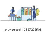 Vector illustration of laundry activity working. Modern flat in continuous line style.