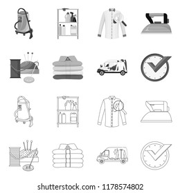 Vector illustration of laundry and clean sign. Set of laundry and clothes stock symbol for web.
