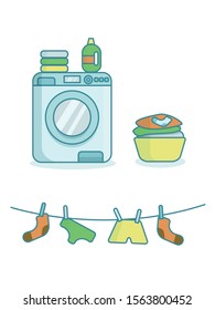 
vector illustration of laundry icon. Washer, dryer, 
basin with dirty linen