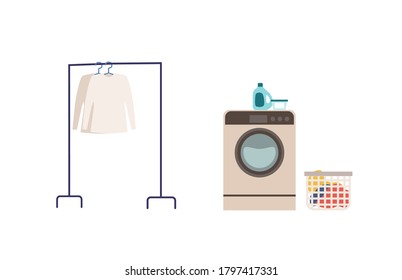 Vector illustration of a laundry machine. Concept for laundry, housework. Isolated graphic.
