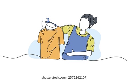 Vector illustration of laundry model. Modern flat in continuous line style.