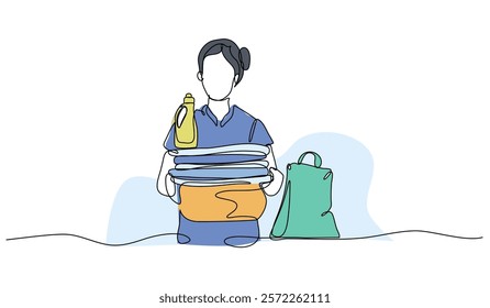 Vector illustration of laundry model. Modern flat in continuous line style.