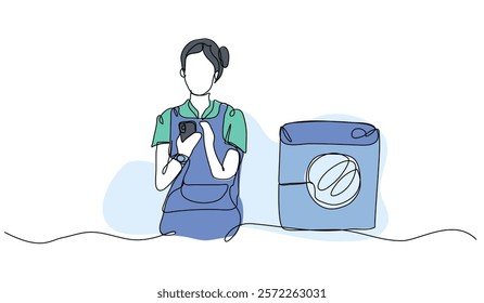 Vector illustration of laundry model. Modern flat in continuous line style.