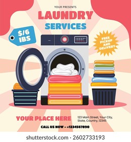 Vector illustration of laundry service flyer poster template design