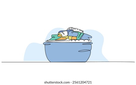 Vector illustration of laundry soak. Modern flat in continuous line style.